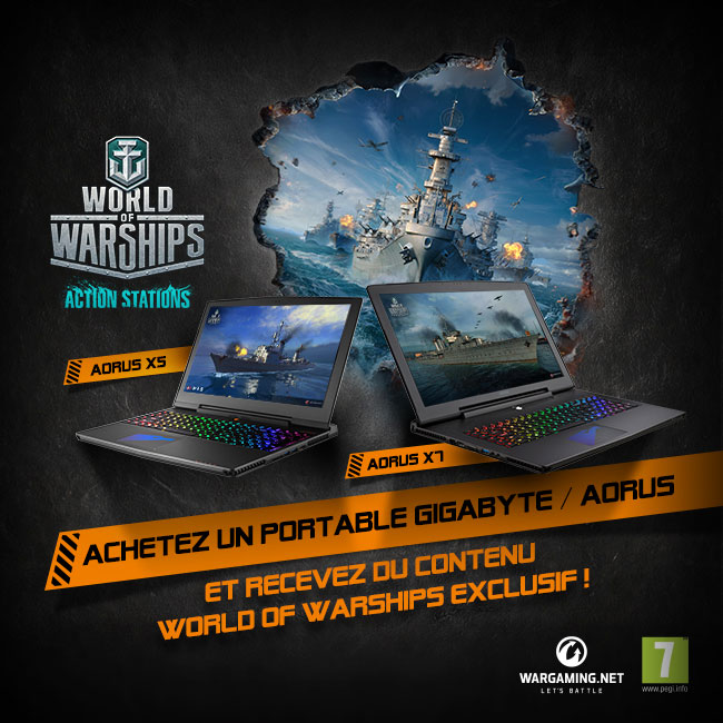 Achetez un portable GIGABYTE / AORUS et recevez du contenu World of Warships Exclusif !
